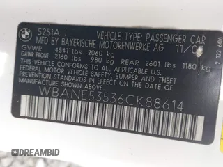 2006 BMW 5 Series 525i with VIN WBANE53536CK88614, listed as a IAAI auction lot 42450032 with 230,247 mi miles and . Bid and sale history available at DreamBid. Image 9.