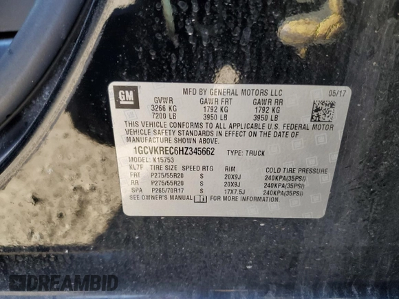 2017 Chevrolet Silverado 1500 LT with VIN 1GCVKREC6HZ345662, listed as a Copart auction lot 53331815 with 121,081 mi miles and Salvage Title. Bid and sale history available at DreamBid. Image 12.