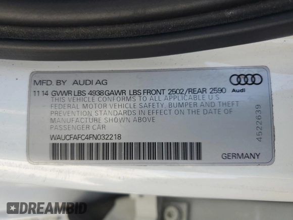 2015 Audi A6 2.0T Premium with VIN WAUCFAFC4FN032218, listed as a Copart auction lot 70088284 with 164,281 mi miles and Clean Title. Bid and sale history available at carsss.com. Image 12.