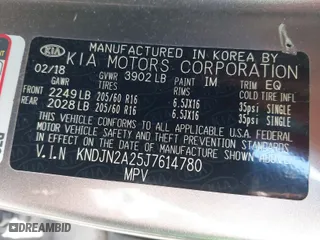 2018 Kia Soul with VIN KNDJN2A25J7614780, listed as a IAAI auction lot 41826666 with 39,338 mi miles. Bid and sale history available at carsss.com. Image 9.
