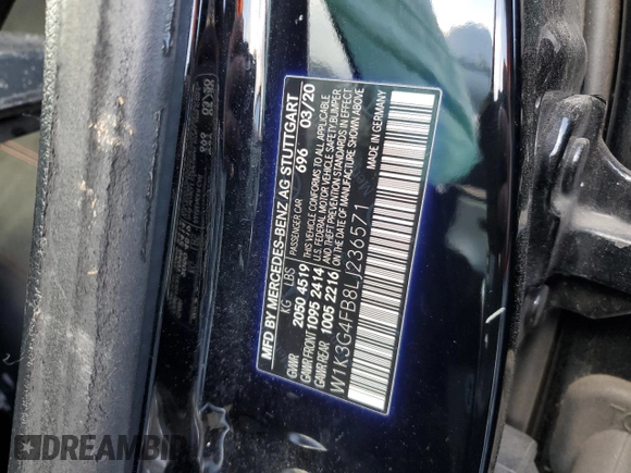 2020 Mercedes-Benz A 220 with VIN W1K3G4FB8LJ236571, listed as a Copart auction lot 81240784 with Not Provided miles and Salvage Title. Bid and sale history available at DreamBid. Image 13.