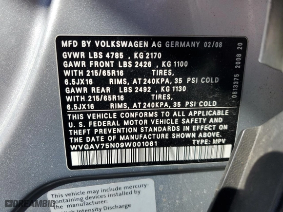 2009 Volkswagen Tiguan S with VIN WVGAV75N09W001061, listed as a Copart auction lot 50804265 with 0 mi miles and Salvage Title. Bid and sale history available at carsss.com. Image 14.