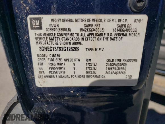 2002 Chevrolet Avalanche z VIN 3GNEC13T92G126209, wystawiony jako Copart lot #49802535 z przebiegiem 235 321 mil mil oraz Szkoda całkowita • Salvage title. Historia ofert i sprzedaży dostępna na DreamBid. Obrazek 15.
