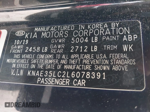 2020 Kia Stinger GT with VIN KNAE35LC2L6078391, listed as a IAAI auction lot 41409482 with 63,146 mi miles. Bid and sale history available at carsss.com. Image 9.
