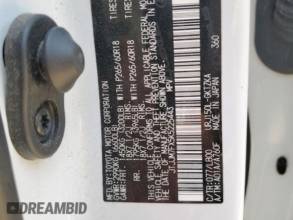 2019 Lexus GX 460 Luxury with VIN JTJJM7FX5K5225443, listed as a Copart auction lot 62064185 with 47,943 mi miles and Salvage title. Bid and sale history available at DreamBid. Image 13.