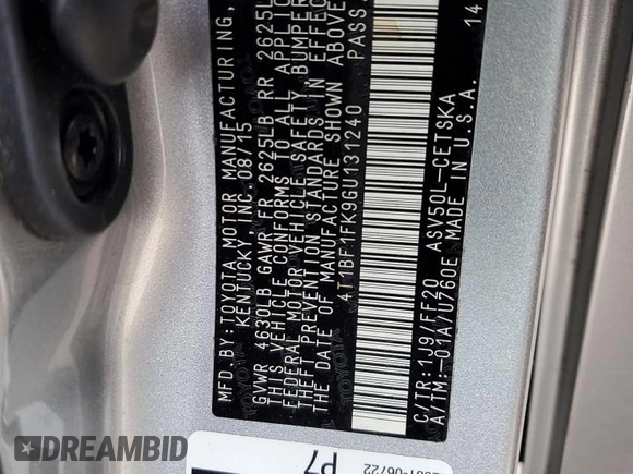 2016 Toyota Camry XLE with VIN 4T1BF1FK9GU131240, listed as a Copart auction lot 54934705 with 91,640 mi miles and Salvage Title. Bid and sale history available at DreamBid. Image 12.