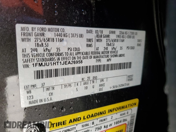 2018 Ford Expedition XLT with VIN 1FMJU1HT1JEA26958, listed as a Copart auction lot 52913995 with 77,790 mi miles and Salvage title. Bid and sale history available at DreamBid. Image 14.