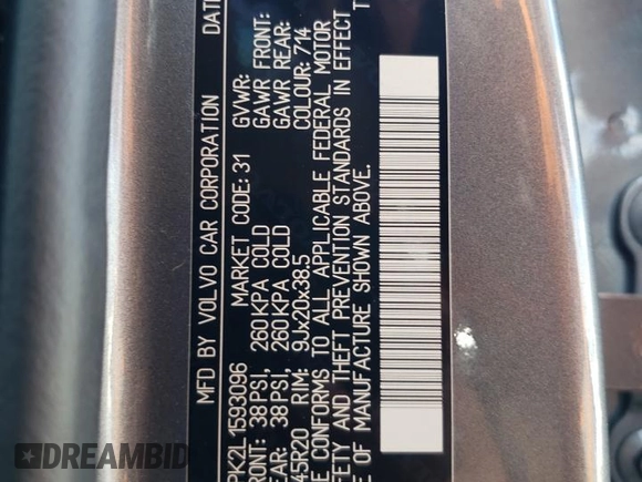 2020 Volvo XC90 Momentum z VIN YV4A22PK2L1593096, wystawiony jako Copart lot #55892385 z przebiegiem 53 559 mil mil oraz Szkoda całkowita • Salvage title. Historia ofert i sprzedaży dostępna na DreamBid. Obrazek 13.