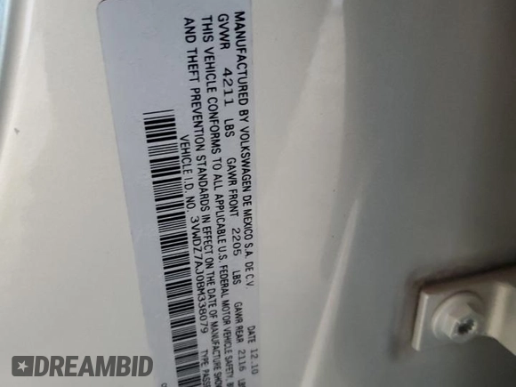 2011 Volkswagen Jetta SE z VIN 3VWDZ7AJ0BM338079, wystawiony jako Copart lot #58900585 z przebiegiem 165 055 mil mil oraz Nie do naprawy • Non repairable. Historia ofert i sprzedaży dostępna na DreamBid. Obrazek 12.