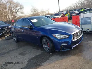2020 Infiniti Q50 Red Sport 400 with VIN JN1FV7AR8LM660255, listed as a IAAI auction lot 41692654 with 64,773 mi miles and . Bid and sale history available at carsss.com. Image 1.