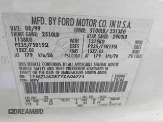 2000 Ford Explorer XLT z VIN 1FMZU63E7YZA06774, wystawiony jako IAAI lot #42240135 z przebiegiem 329 219 mil mil oraz . Historia ofert i sprzedaży dostępna na DreamBid. Obrazek 9.