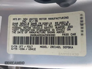 2010 Toyota Corolla with VIN 1NXBU4EE2AZ306390, listed as a IAAI auction lot 42204856 with 178,111 mi miles and . Bid and sale history available at DreamBid. Image 9.