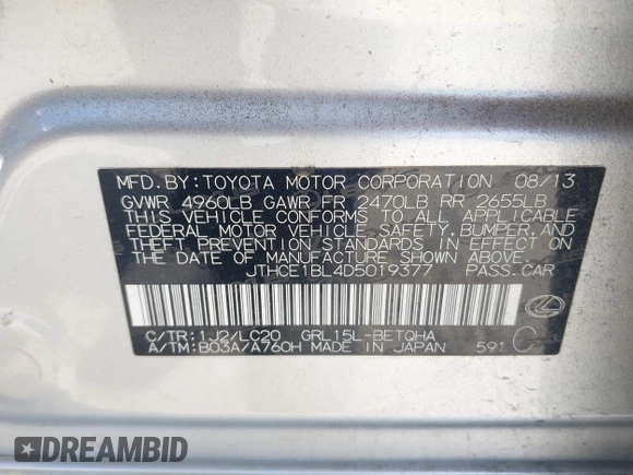 2013 Lexus GS 350 с VIN JTHCE1BL4D5019377, выставлен на аукционе IAAI как лот 42207655 с пробегом 163 331 миль миль и . История ставок и продаж доступна на DreamBid. Изображение 9.