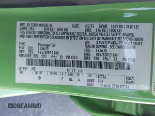 2015 Ford Fiesta SE with VIN 3FADP4BJ7FM211041, listed as a IAAI auction lot 41625903 with 135,532 mi miles. Bid and sale history available at carsss.com. Image 9.