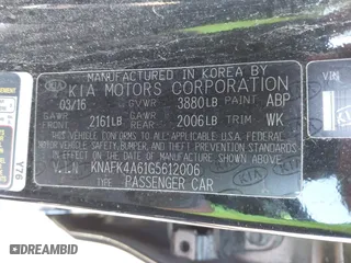 2016 Kia Forte LX with VIN KNAFK4A61G5612006, listed as a IAAI auction lot 41772530 with 86,647 mi miles. Bid and sale history available at carsss.com. Image 9.
