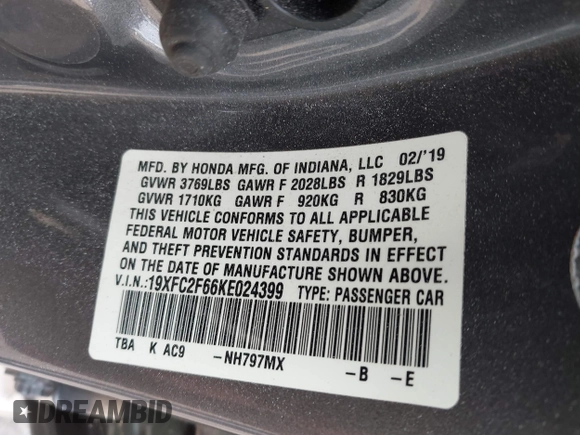 2019 Honda Civic Sedan LX with VIN 19XFC2F66KE024399, listed as a IAAI auction lot 42023498 with 50,173 mi miles. Bid and sale history available at carsss.com. Image 9.