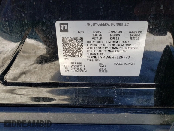 2024 Chevrolet Traverse with VIN 1GNETYKW8RJ128773, listed as a Copart auction lot 46603775 with 17,388 mi miles and Salvage title. Bid and sale history available at DreamBid. Image 12.