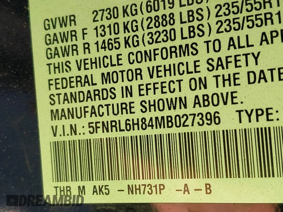 2021 Honda Odyssey Touring with VIN 5FNRL6H84MB027396, listed as a IAAI auction lot 42616650 with 67,207 mi miles and . Bid and sale history available at DreamBid. Image 9.
