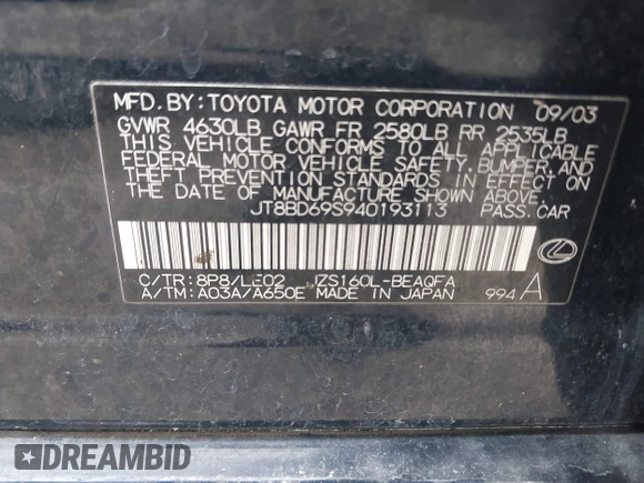 2004 Lexus GS 300 z VIN JT8BD69S940193113, wystawiony jako IAAI lot #41577146 z przebiegiem 196 798 mil mil oraz . Historia ofert i sprzedaży dostępna na DreamBid. Obrazek 9.