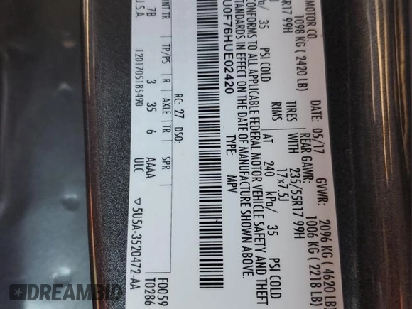 2017 Ford Escape S with VIN 1FMCU0F76HUE02420, listed as a Copart auction lot 45992035 with Not provided miles and Salvage title. Bid and sale history available at DreamBid. Image 14.