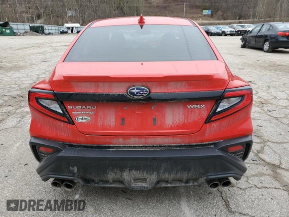 2023 Subaru WRX Premium with VIN JF1VBAF6XP9808546, listed as a Copart auction lot 43581465 with 24,910 mi miles and Salvage Title. Bid and sale history available at carsss.com. Image 6.