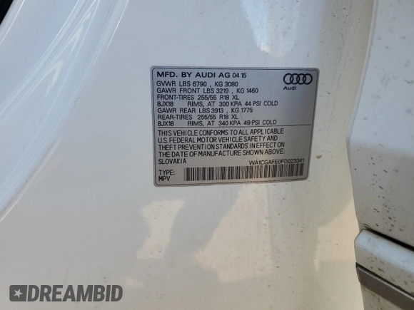 2015 Audi Q7 3.0T Premium with VIN WA1CGAFE0FD023341, listed as a Copart auction lot 45752965 with 187,697 mi miles and Salvage Title. Bid and sale history available at carsss.com. Image 13.