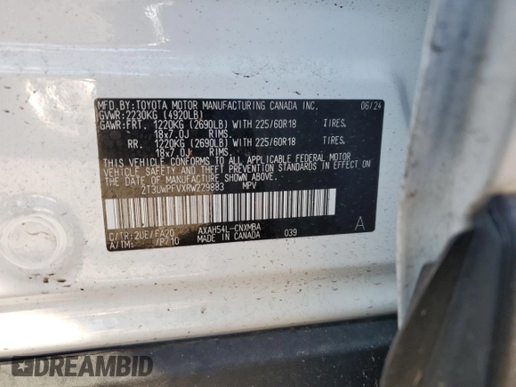 2024 Toyota RAV4 Hybrid LE with VIN 2T3UWRFVXRW229883, listed as a Copart auction lot 89095515 with 6,501 mi miles and Salvage title. Bid and sale history available at DreamBid. Image 12.