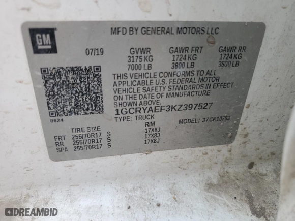 2019 Chevrolet Silverado 1500 Work Truck with VIN 1GCRYAEF3KZ397527, listed as a Copart auction lot 74936094 with 112,249 mi miles and Salvage Title. Bid and sale history available at carsss.com. Image 13.