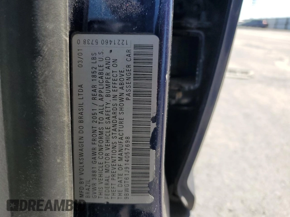 2001 Volkswagen Golf GLS с VIN 9BWGT61J914057698, выставлен на аукционе Copart как лот 58576605 с пробегом 270 209 миль миль и Списание • Salvage title. История ставок и продаж доступна на DreamBid. Изображение 12.