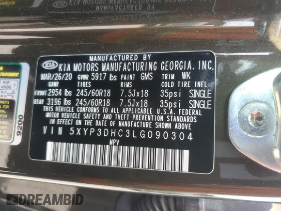 2020 Kia Telluride EX z VIN 5XYP3DHC3LG090304, wystawiony jako Copart lot #59858385 z przebiegiem 47 469 mil mil oraz Szkoda całkowita • Salvage title. Historia ofert i sprzedaży dostępna na DreamBid. Obrazek 13.