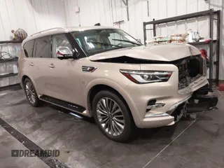 2020 Infiniti QX80 LUXE with VIN JN8AZ2NE5L9256357, listed as a IAAI auction lot 41619656 with 97,404 mi miles. Bid and sale history available at carsss.com. Image 1.