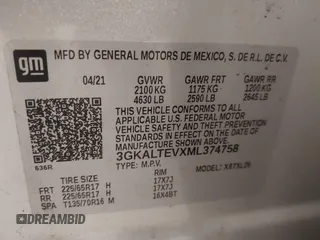 2021 GMC Terrain SLE z VIN 3GKALTEVXML374758, wystawiony jako IAAI lot #42243679 z przebiegiem 63 101 mil mil oraz . Historia ofert i sprzedaży dostępna na DreamBid. Obrazek 9.