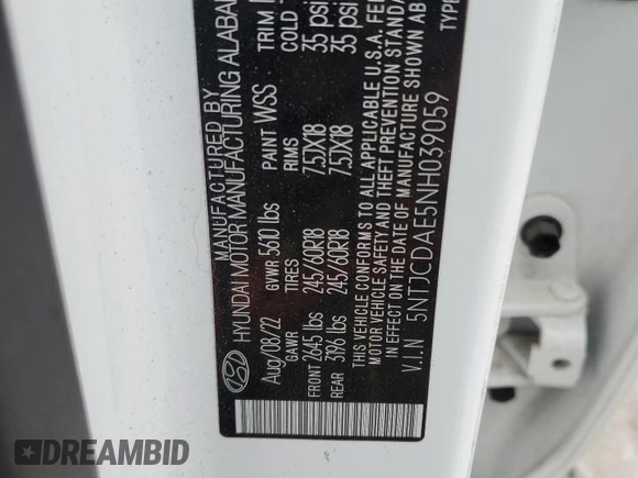 2022 Hyundai Santa Cruz SEL z VIN 5NTJCDAE5NH039059, wystawiony jako Copart lot #53894105 z przebiegiem 33 463 mil mil oraz Szkoda całkowita • Salvage title. Historia ofert i sprzedaży dostępna na DreamBid. Obrazek 13.