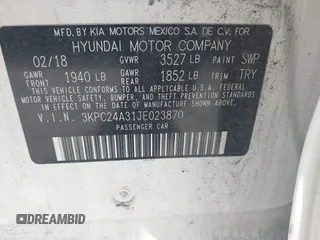 2018 Hyundai Accent SE с VIN 3KPC24A31JE023870, выставлен на аукционе IAAI как лот 42308573 с пробегом 131 500 миль миль и . История ставок и продаж доступна на DreamBid. Изображение 9.