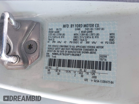 2023 Ford Transit Connect XL с VIN NM0LS7S2XP1562987, выставлен на аукционе IAAI как лот 42633296 с пробегом 34 400 миль миль и . История ставок и продаж доступна на DreamBid. Изображение 9.