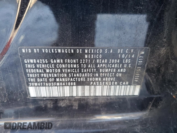 2015 Volkswagen GTI S z VIN 3VW4T7AU3FM041888, wystawiony jako Copart lot #89195175 z przebiegiem 163 360 mil mil oraz Szkoda całkowita • Salvage title. Historia ofert i sprzedaży dostępna na DreamBid. Obrazek 13.