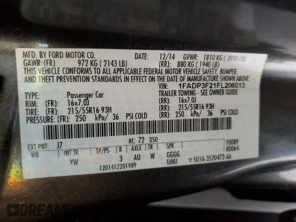 2015 Ford Focus SE с VIN 1FADP3F21FL206013, выставлен на аукционе Copart как лот 55521175 с пробегом 100 590 миль миль и Чистый • Clean title. История ставок и продаж доступна на DreamBid. Изображение 12.