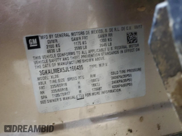 2018 GMC Terrain SLE with VIN 3GKALMEX5JL166435, listed as a Copart auction lot 41382225 with 115,746 mi miles and Salvage Title. Bid and sale history available at carsss.com. Image 13.