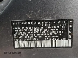 2021 Volkswagen Jetta S with VIN 3VWC57BU8MM015000, listed as a Copart auction lot 52862914 with 72,391 mi miles and Salvage title. Bid and sale history available at DreamBid. Image 12.