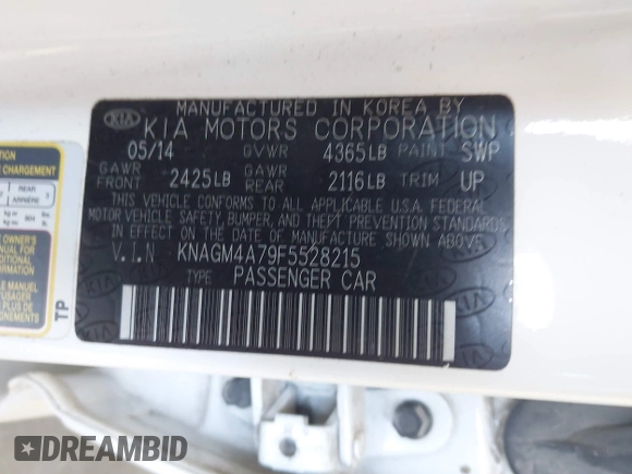 2015 Kia Optima LX z VIN KNAGM4A79F5528215, wystawiony jako IAAI lot #42317163 z przebiegiem 215 395 mil mil oraz . Historia ofert i sprzedaży dostępna na DreamBid. Obrazek 9.