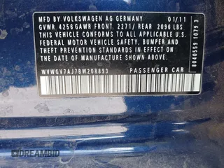 2011 Volkswagen GTI с VIN WVWGV7AJ7BW208893, выставлен на аукционе IAAI как лот 42256639 с пробегом 152 078 миль миль и . История ставок и продаж доступна на DreamBid. Изображение 9.