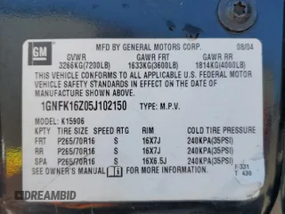 2005 Chevrolet Suburban LT with VIN 1GNFK16Z05J102150, listed as a Copart auction lot 46574355 with 268,251 mi miles and Salvage title. Bid and sale history available at DreamBid. Image 14.