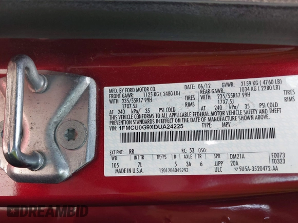2013 Ford Escape SE с VIN 1FMCU0G9XDUA24225, выставлен на аукционе IAAI как лот 42121530 с пробегом 107 723 миль миль и . История ставок и продаж доступна на DreamBid. Изображение 9.