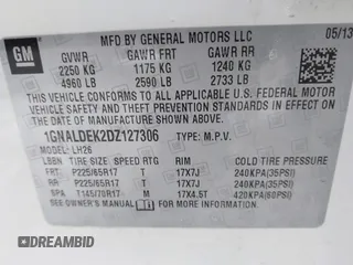 2013 Chevrolet Equinox LT with VIN 1GNALDEK2DZ127306, listed as a IAAI auction lot 41394256 with 140,057 mi miles. Bid and sale history available at carsss.com. Image 9.