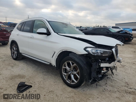 2022 BMW X3 xDrive30i with VIN 5UX53DP07N9M13593, listed as a Copart auction lot 44557635 with Not Provided miles and Salvage Title. Bid and sale history available at DreamBid. Image 4.