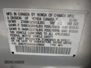 2009 Acura MDX Tech/Entertainment Pkg with VIN 2HNYD28409H511950, listed as a IAAI auction lot 41392609 with 204,860 mi miles. Bid and sale history available at carsss.com. Image 9.