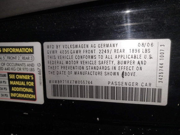 2007 Volkswagen Rabbit with VIN WVWBR71KX7W055764, listed as a IAAI auction lot 41282462 with 179,475 mi miles and . Bid and sale history available at DreamBid. Image 9.