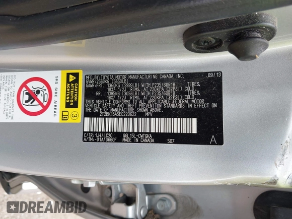 2014 Lexus RX 350 with VIN 2T2BK1BA5EC229622, listed as a IAAI auction lot 42369992 with 108,363 mi miles and . Bid and sale history available at DreamBid. Image 9.