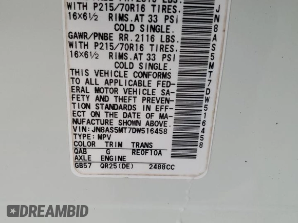 2013 Nissan Rogue S with VIN JN8AS5MT7DW516458, listed as a Copart auction lot 54411145 with 144,783 mi miles and Salvage Title. Bid and sale history available at carsss.com. Image 13.