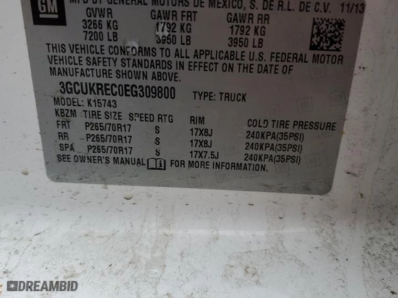 2014 Chevrolet Silverado 1500 LT with VIN 3GCUKREC0EG309800, listed as a Copart auction lot 44259125 with 223,696 mi miles and Clean Title. Bid and sale history available at carsss.com. Image 15.